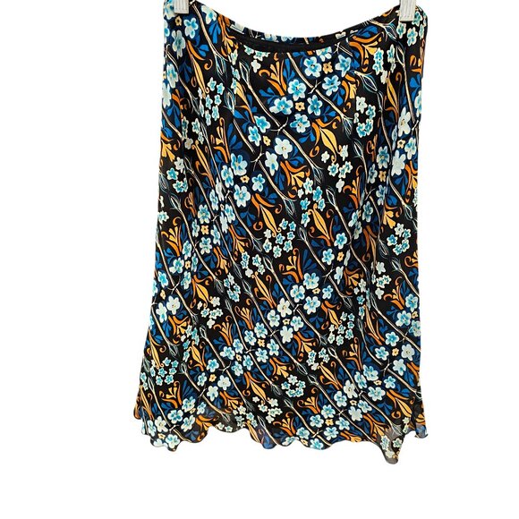 Vintage Style Worthington Dark Blue Floral Midi A-Line Skirt Black Orange Floral - Picture 2 of 6